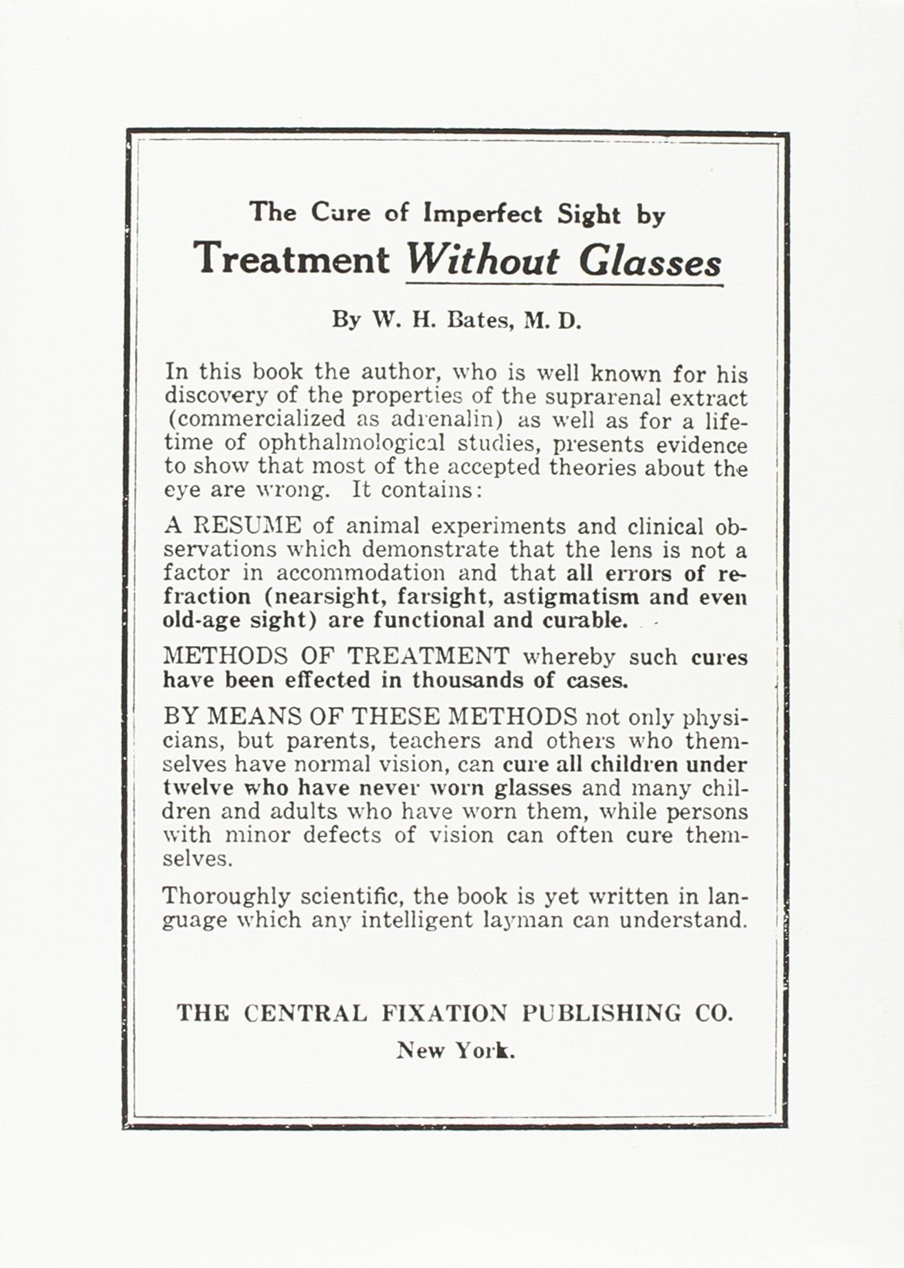 Perfect sight without glasses. The cure of imperfect sight by treatment without glasses. Con gadget