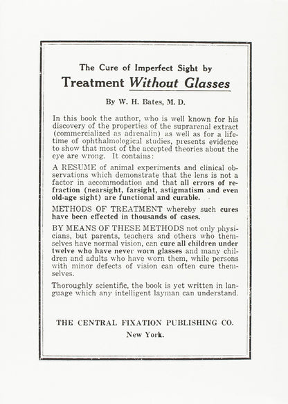 Perfect sight without glasses. The cure of imperfect sight by treatment without glasses. Con gadget