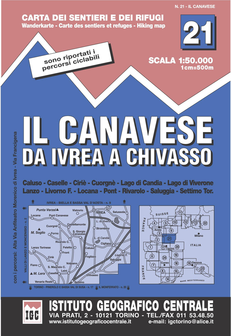 Carta N. 21 Il Canavese 1:50.000. Carta Dei Sentieri E Dei Rifugi