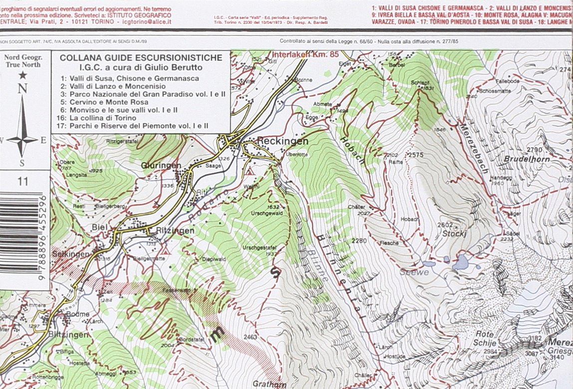 Carta n. 11 Domodossola e Val Formazza 1:50.000. Carta dei sentieri e dei rifugi