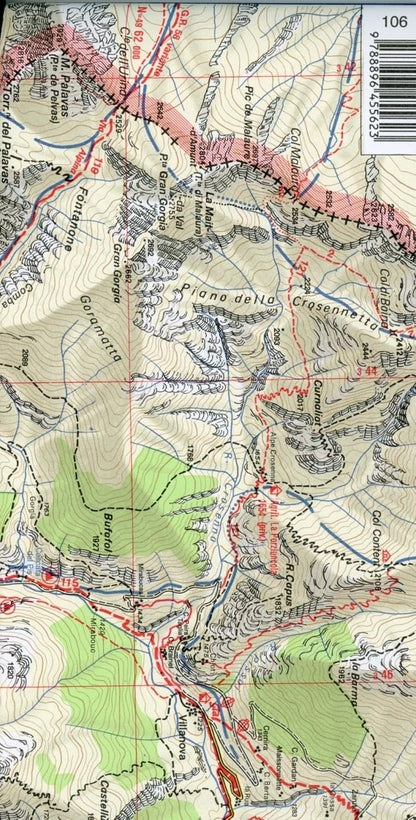 Carta N. 106 Monviso, Valle Po, Valle Varaita, Valle Pellice. Carta Dei Sentieri E Dei Rifugi