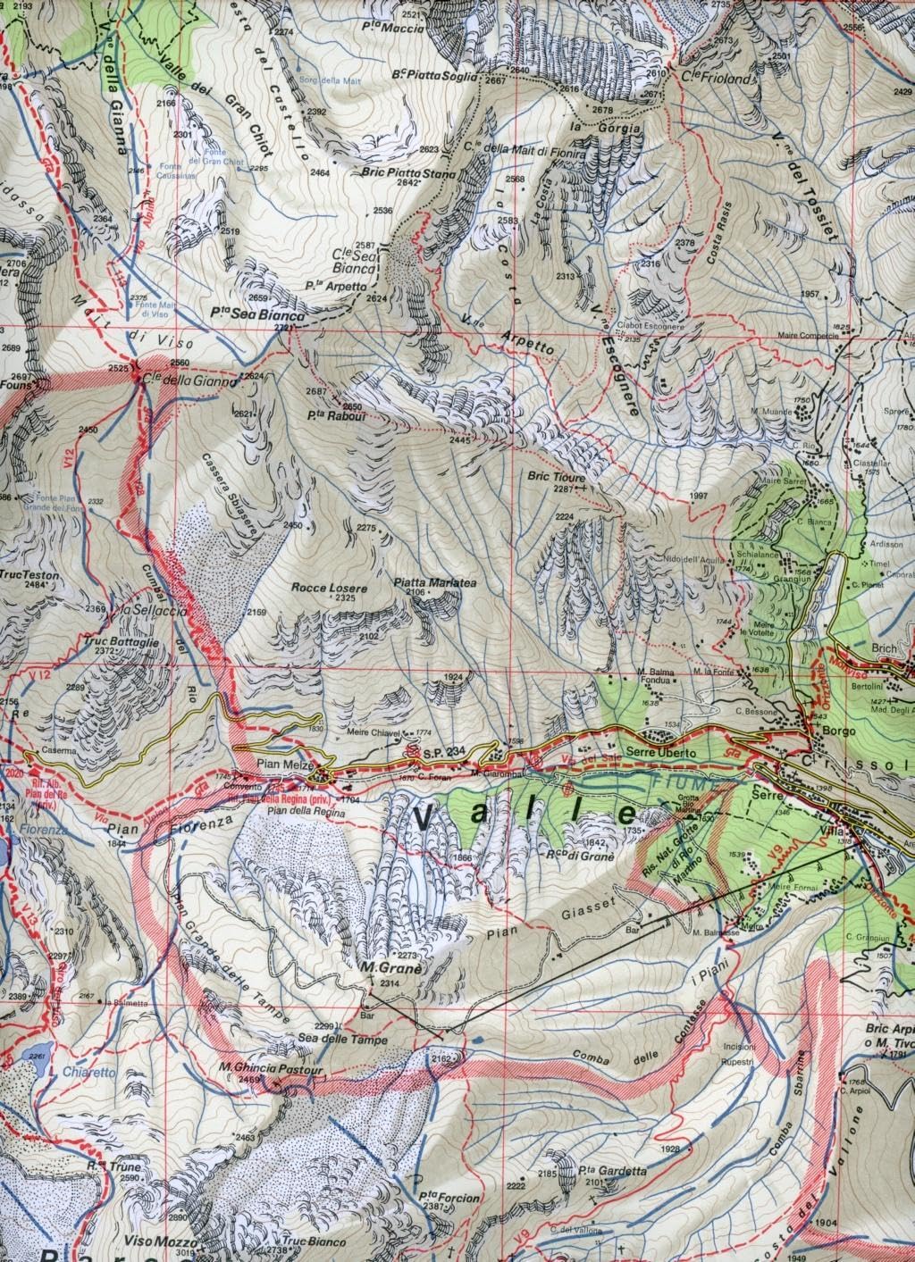Carta N. 106 Monviso, Valle Po, Valle Varaita, Valle Pellice. Carta Dei Sentieri E Dei Rifugi