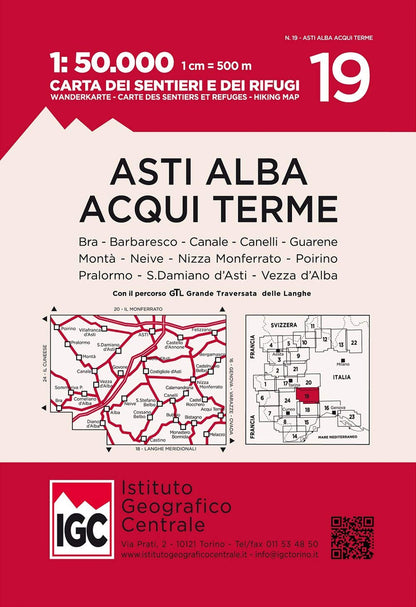 Carta N. 19 Asti, Alba, Acqui Terme 1:50.000. Carta Dei Sentieri E Dei Rifugi