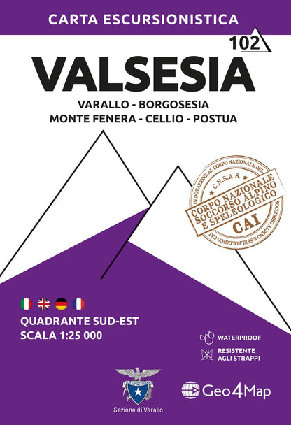Valsesia sud-est. Varallo, Borgosesia, Monte Fenera, Cellio, Postua. Carta escursionistica 1:25.000: Wanderkarte 1:25000