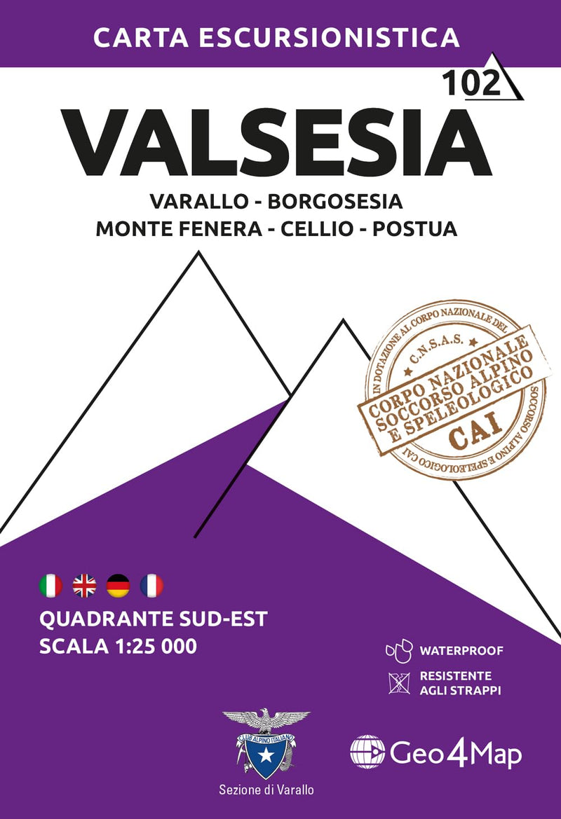 Valsesia sud-est. Varallo, Borgosesia, Monte Fenera, Cellio, Postua. Carta escursionistica 1:25.000: Wanderkarte 1:25000