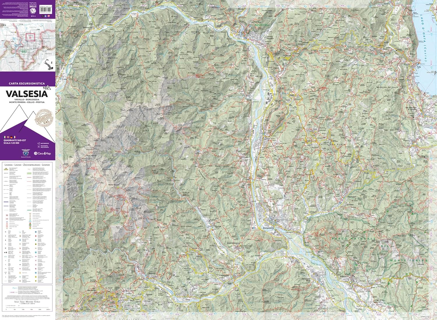Valsesia sud-est. Varallo, Borgosesia, Monte Fenera, Cellio, Postua. Carta escursionistica 1:25.000: Wanderkarte 1:25000