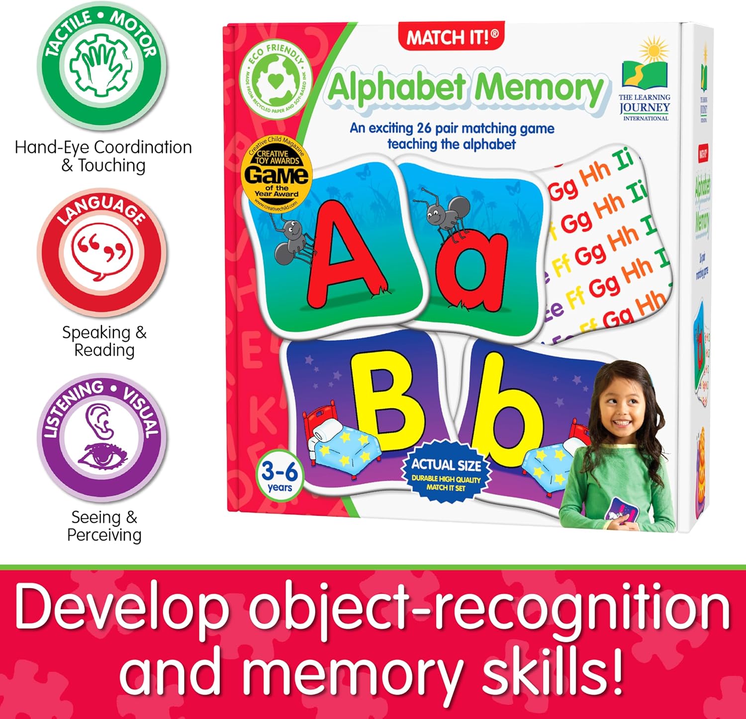 The Learning Journey: Match It Alphabet Memory - Letter Matching Game with 26 Matching Pairs - Memory Games for Kids 3 and Up – Helps Interactive Child Development, Reading and Recognition Skills