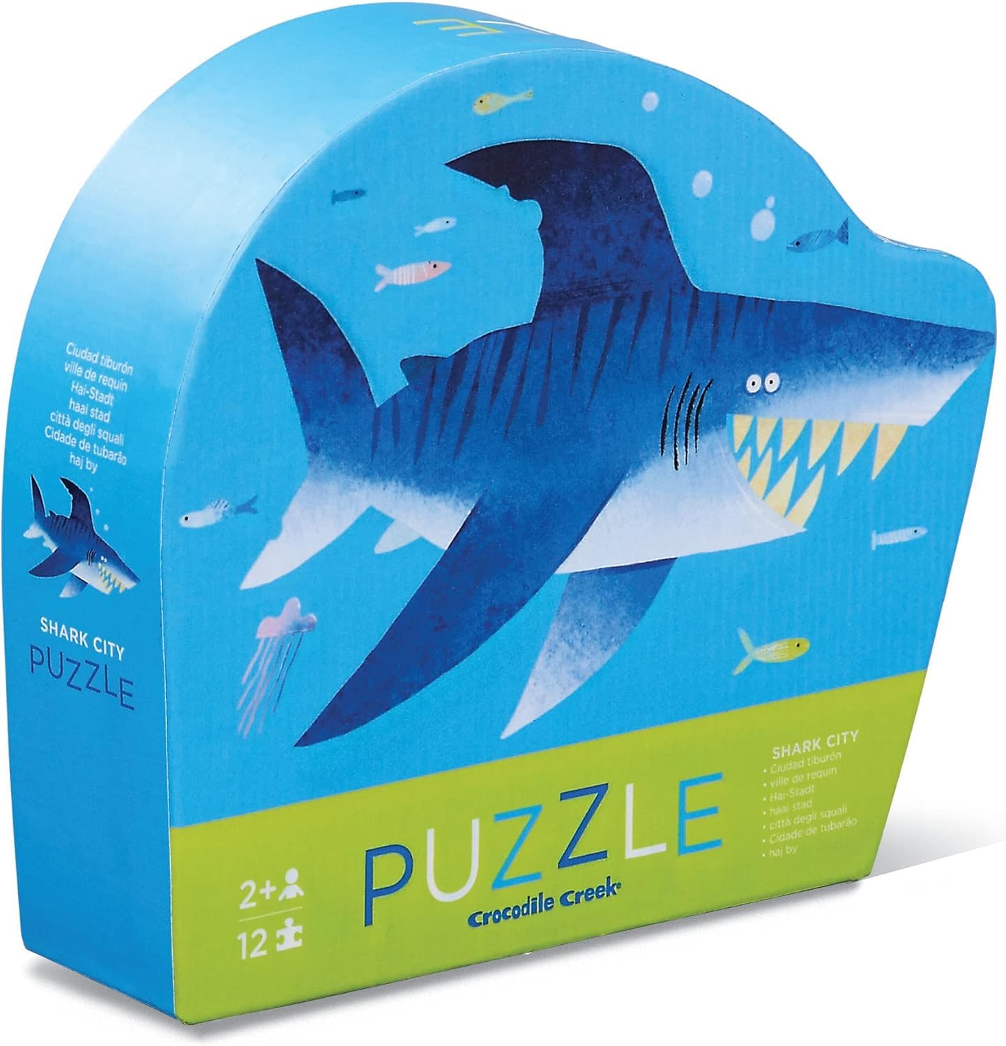 Crocodile Creek Mini Floor Puzzle - Shark City - 12 Large Jigsaw Pieces - for Kids Ages 2 Years and up - Heavy-Duty Box for Storage - Finished Puzzle is 9” x 12”