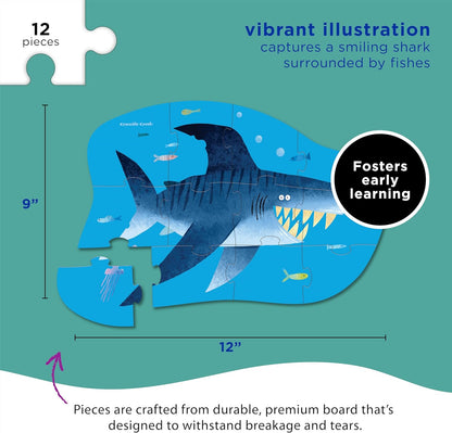 Crocodile Creek Mini Floor Puzzle - Shark City - 12 Large Jigsaw Pieces - for Kids Ages 2 Years and up - Heavy-Duty Box for Storage - Finished Puzzle is 9” x 12”