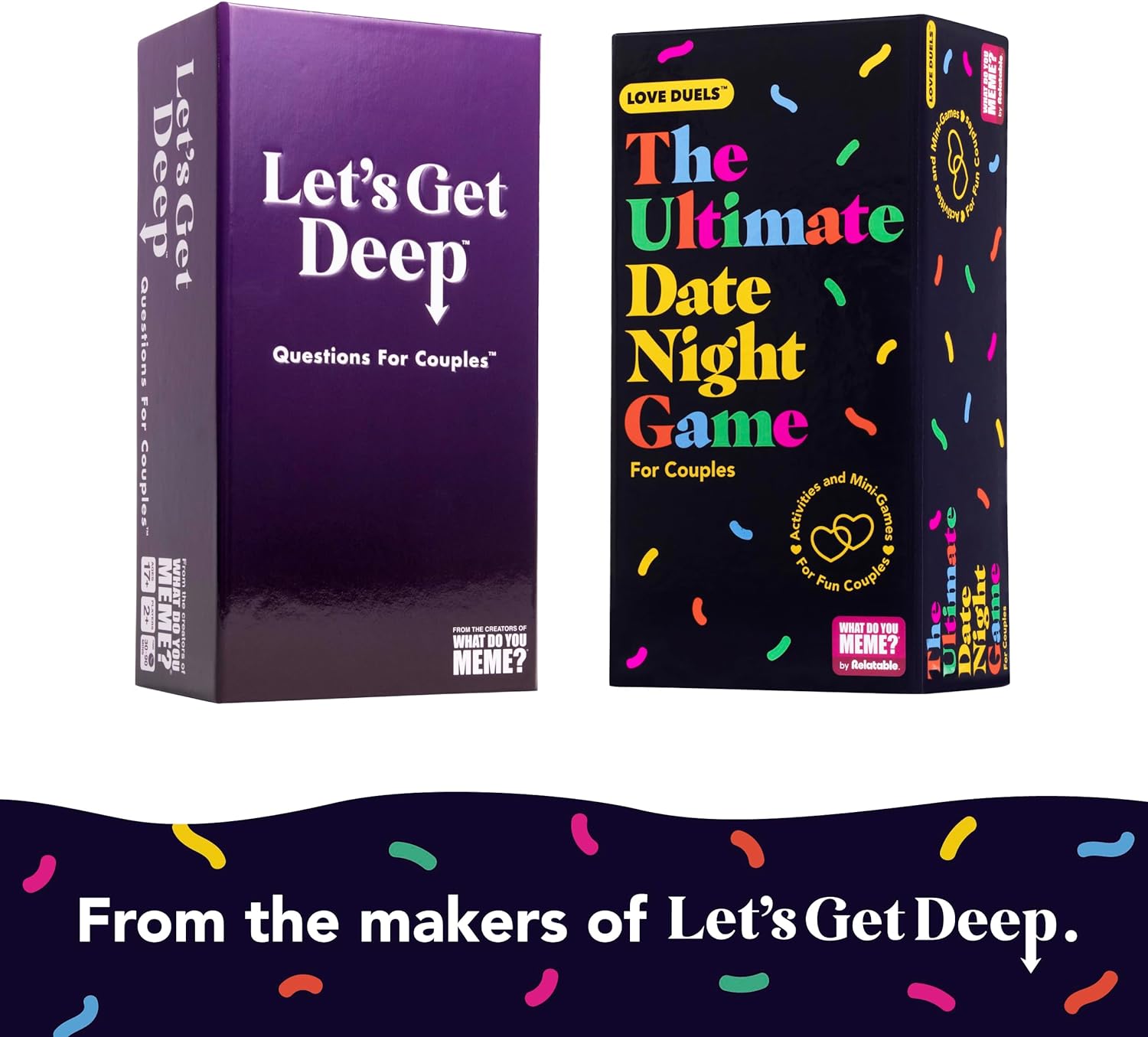 WHAT DO YOU MEME? El mejor juego de citas nocturnas de Relatable, de los creadores de Let's Get Deep, el relleno perfecto de calcetines para mujer, incluye 300 cartas, spinner e instrucciones de juego