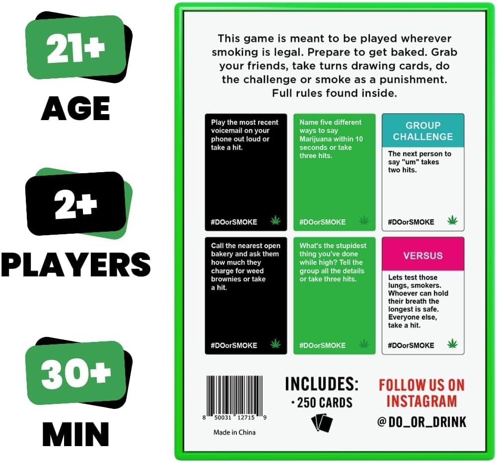 Do or Smoke Party Game for Adults - from The Makers of Do or Drink - Easy to Play Adult Card Game with 250 Challenge Cards - Trivia Games, Party Challenges, Versus, Truth Cards and More
