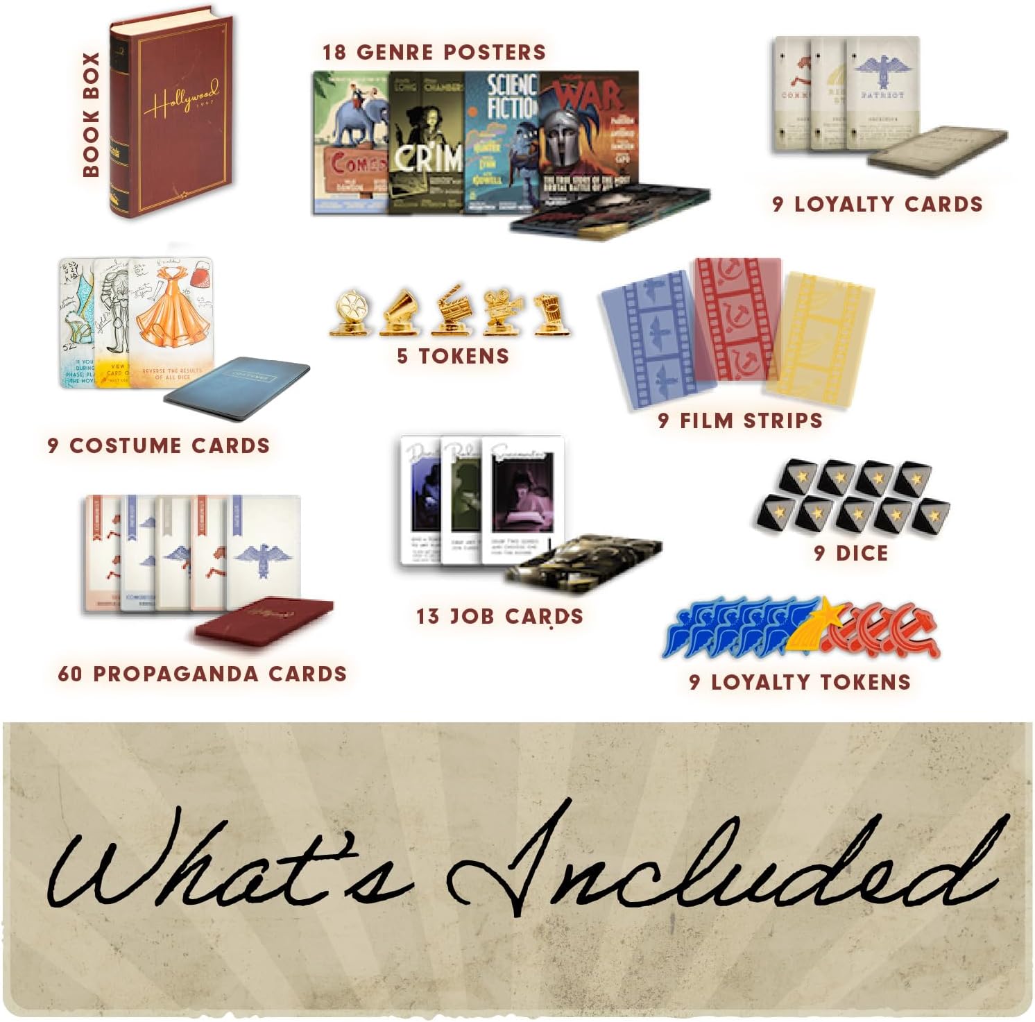 Hollywood 1947 Board Game Deluxe Version - A Movie Making Game for Friends and Family - A Board Game of Cards, Strategy, and Deceit, for 1-9 Players, Ages 14 and Up