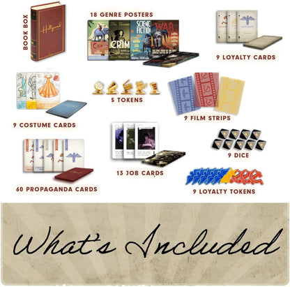 Hollywood 1947 Board Game Deluxe Version - A Movie Making Game for Friends and Family - A Board Game of Cards, Strategy, and Deceit, for 1-9 Players, Ages 14 and Up