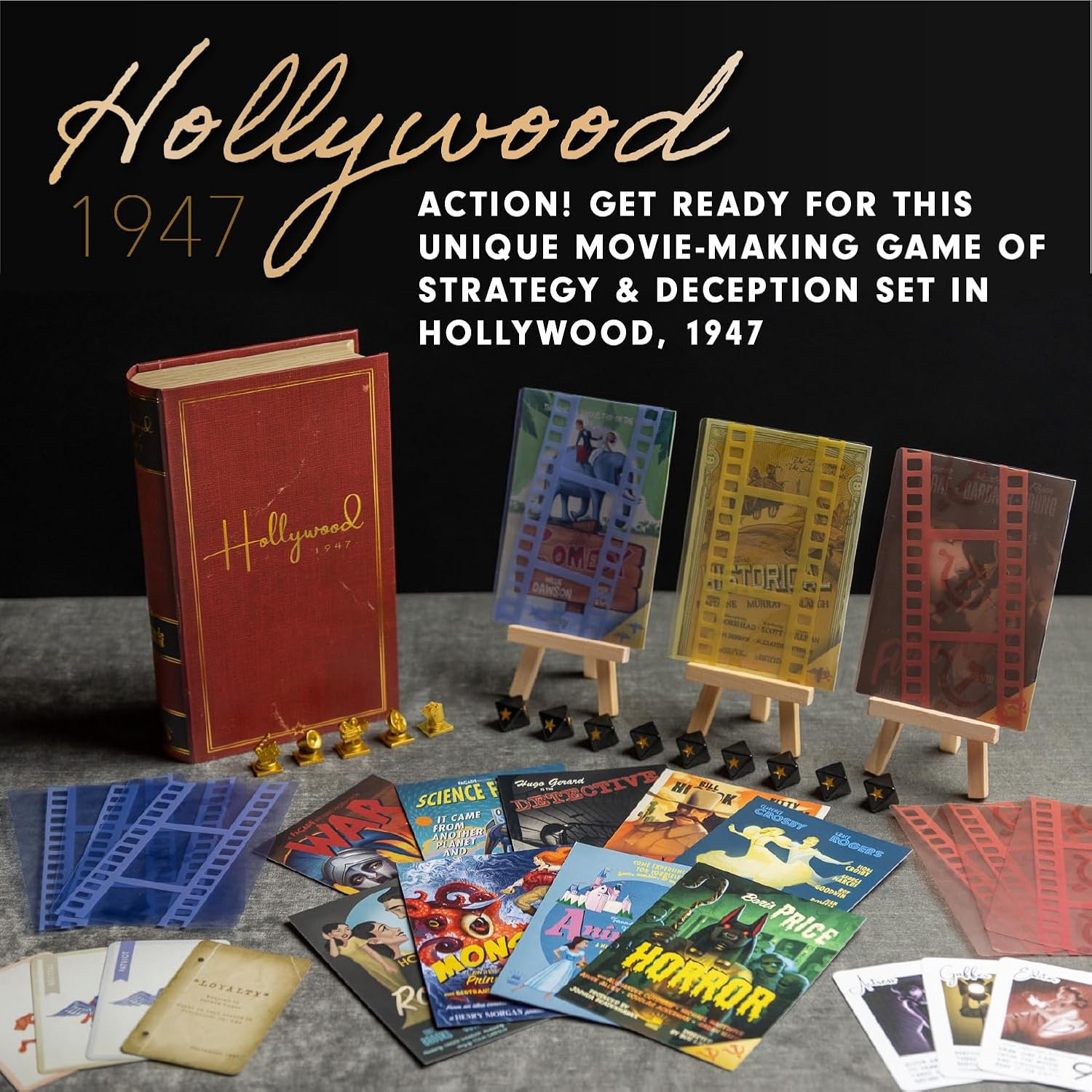 Hollywood 1947 Board Game Deluxe Version - A Movie Making Game for Friends and Family - A Board Game of Cards, Strategy, and Deceit, for 1-9 Players, Ages 14 and Up