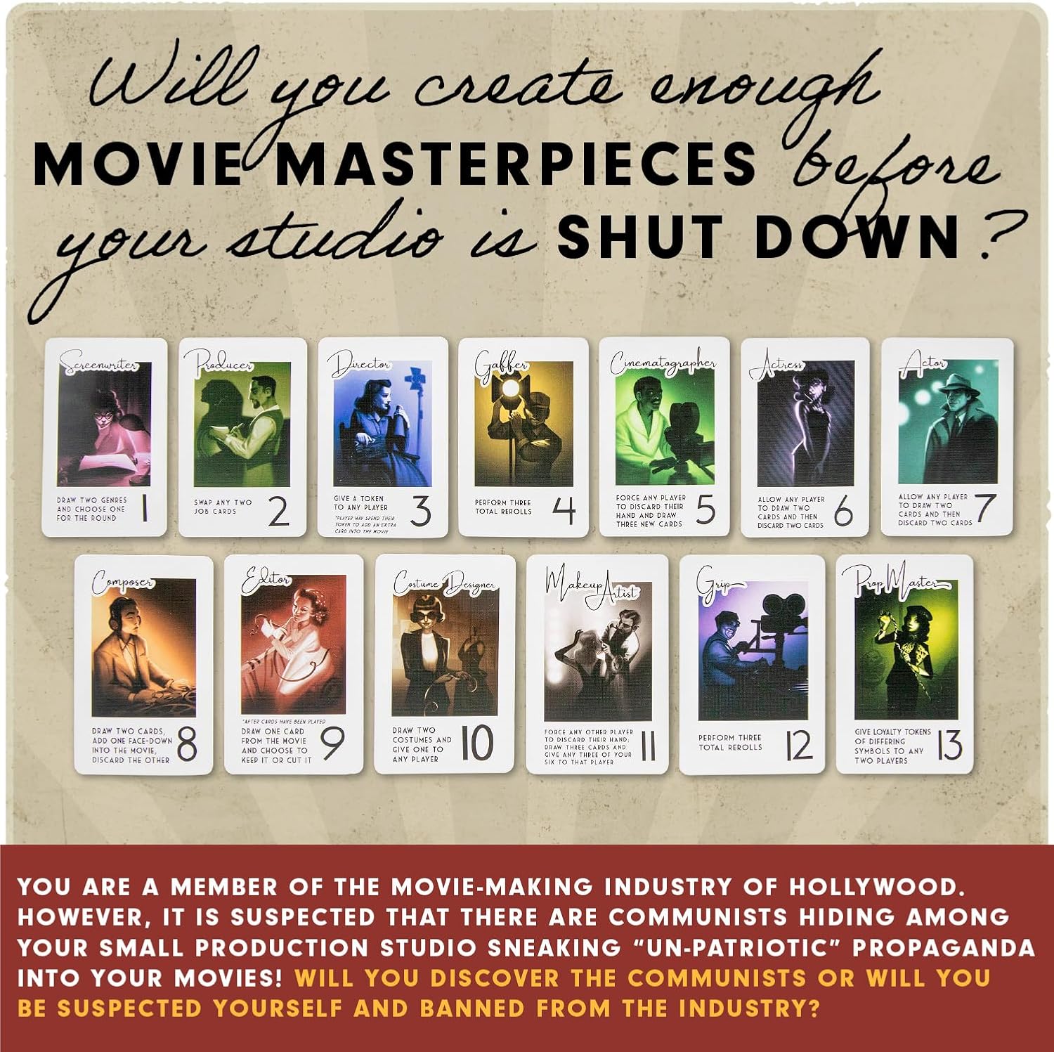 Hollywood 1947 Board Game Deluxe Version - A Movie Making Game for Friends and Family - A Board Game of Cards, Strategy, and Deceit, for 1-9 Players, Ages 14 and Up