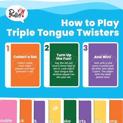 Triple Tongue Twisters, Kartenspiele für Familien mit lustigen Zungen-Twisters, Lernspiele für Kinder, Lachen und Lernen von Reisespielen, lustige Geschenke für Weihnachtsstrumpffüller