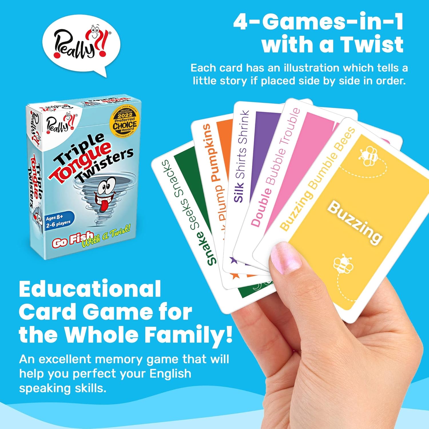 Triple Tongue Twisters, Kartenspiele für Familien mit lustigen Zungen-Twisters, Lernspiele für Kinder, Lachen und Lernen von Reisespielen, lustige Geschenke für Weihnachtsstrumpffüller