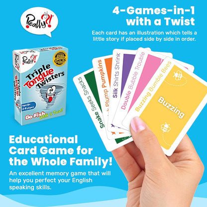 Triple Tongue Twisters, Kartenspiele für Familien mit lustigen Zungen-Twisters, Lernspiele für Kinder, Lachen und Lernen von Reisespielen, lustige Geschenke für Weihnachtsstrumpffüller