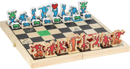Vilac Chess Wooden Board Game in Foldable Wooden Box with Cotton Storage Bag, Large Set Illustrated By Graphic Designer Keith Haring, Multicolour, 6 Years+, 41 x 41 x 2.5 cm