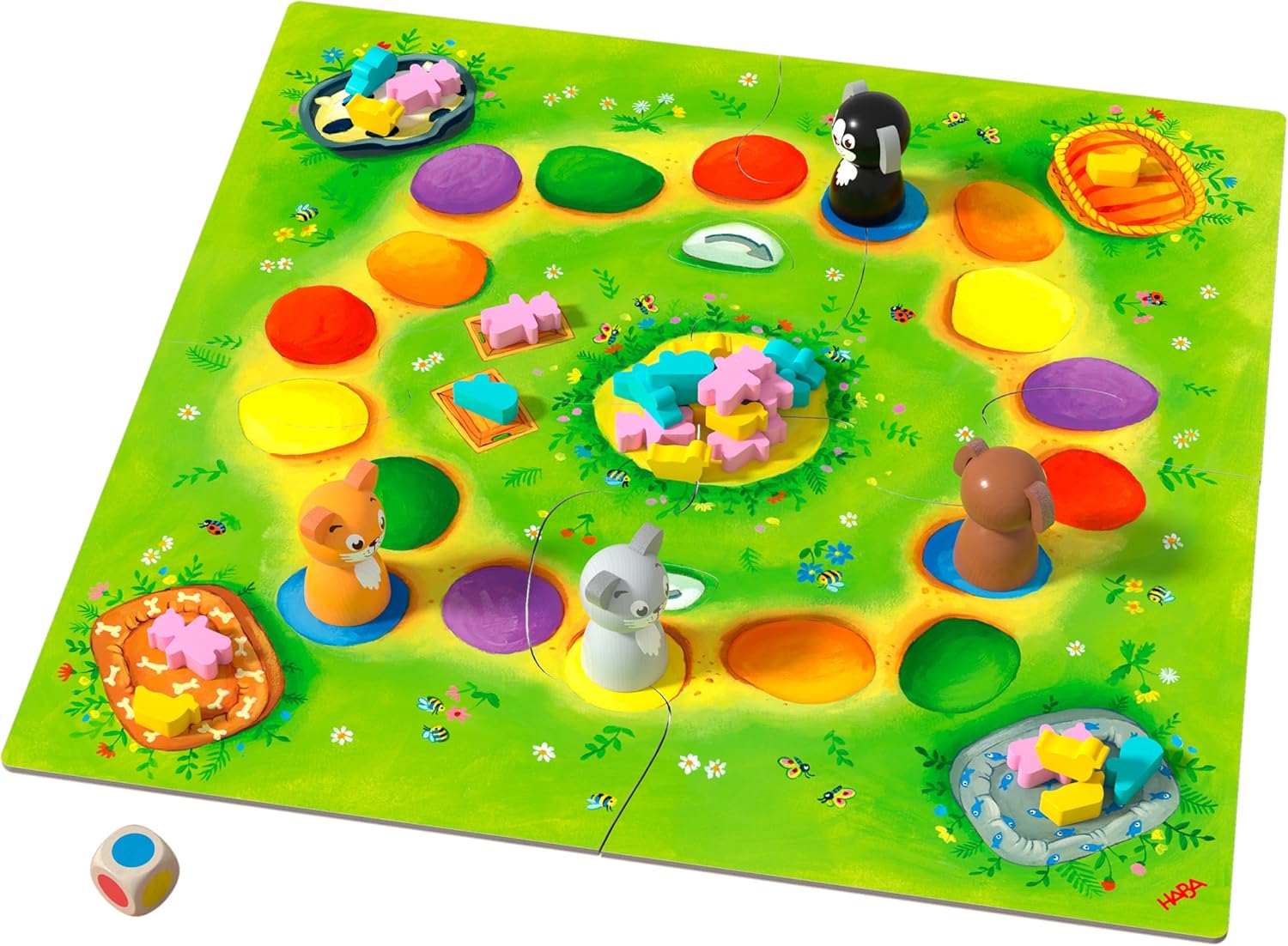 HABA 307025 Tapsi, Flo and Co- A Wildly Exciting Coloured Dice Game, with Lovingly Designed Wooden Game Material- 2-4 players, Ages 3 and Up (Made in Germany
