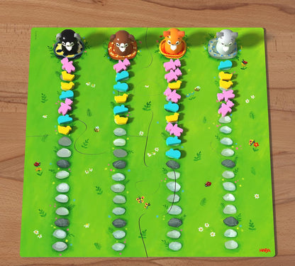 HABA 307025 Tapsi, Flo and Co- A Wildly Exciting Coloured Dice Game, with Lovingly Designed Wooden Game Material- 2-4 players, Ages 3 and Up (Made in Germany