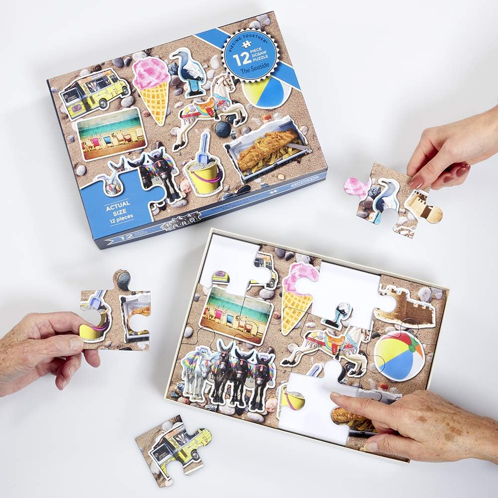 At the Seaside | 12 XXL Piece Jigsaw Puzzle | Dementia Puzzle | Extra Large Piece Jigsaw Puzzle for Alzheimer’s | Premium 100% Recycled Board | Gift for Elderly Grandparents | Gibsons Games