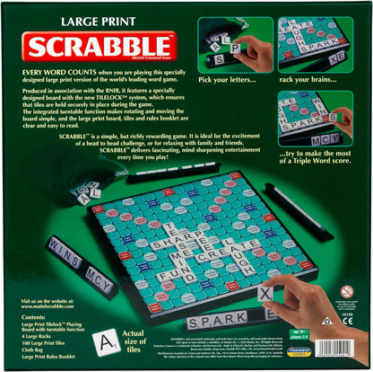 Ideal | Large Print Scrabble: Extra board with clear, large-print text and letter tiles | Games | Word | For 2-4 Players | Ages 10+, 11213, Green, Board: 37cm x 37cm / Tiles: 2.3cm x 2.3cm