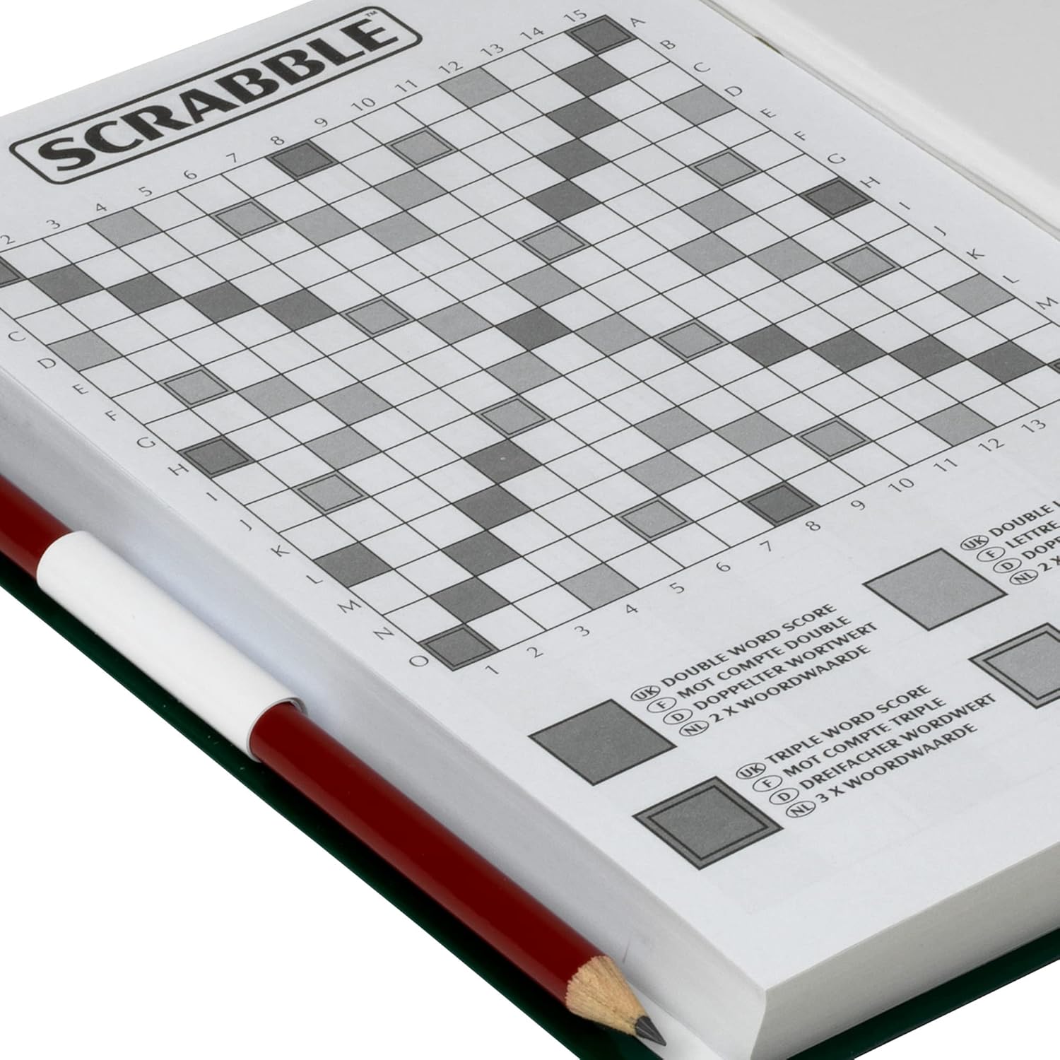 IDEAL | Scrabble: Classic Scorepad Book to complete your Scrabble experience | Classic Games | Word Games | For 2-4 Players | Ages 10+, Green/White