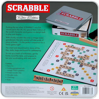 Scrabble Retro Edition Tin | Beautifully presented in a collector's tin with wooden racks and tiles | Classic Games | For 2-4 Players | Ages 10+