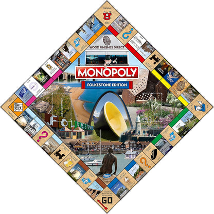 Winning Moves Folkestone Regional Monopoly Board Game, Advance to The Leas, Folkestone Museum or Folkestone Invicta FC and trade your way to success, 2–6 players makes a great gift for ages 8 plus