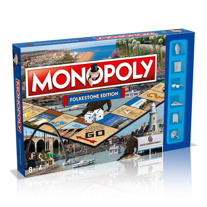 Winning Moves Folkestone Regional Monopoly Board Game, Advance to The Leas, Folkestone Museum or Folkestone Invicta FC and trade your way to success, 2–6 players makes a great gift for ages 8 plus