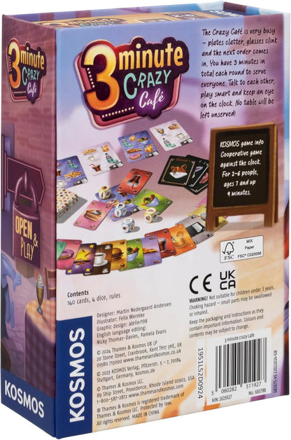 Thames & Kosmos - 3 Minute Crazy Cafe - Open & Play, Fun Card Game, Fun Dice Game, Family Games for Game Night, Board Games for Adults and Kids, For 2 to 6 Players, Ages 7+
