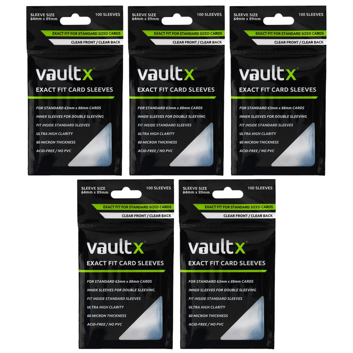 Vault X Exact Fit Trading Card Sleeves - High Clarity Perfect Fit Soft Sleeves for TCG, CCG - Inner Sleeve for Double-Sleeve Protection (500 Pack