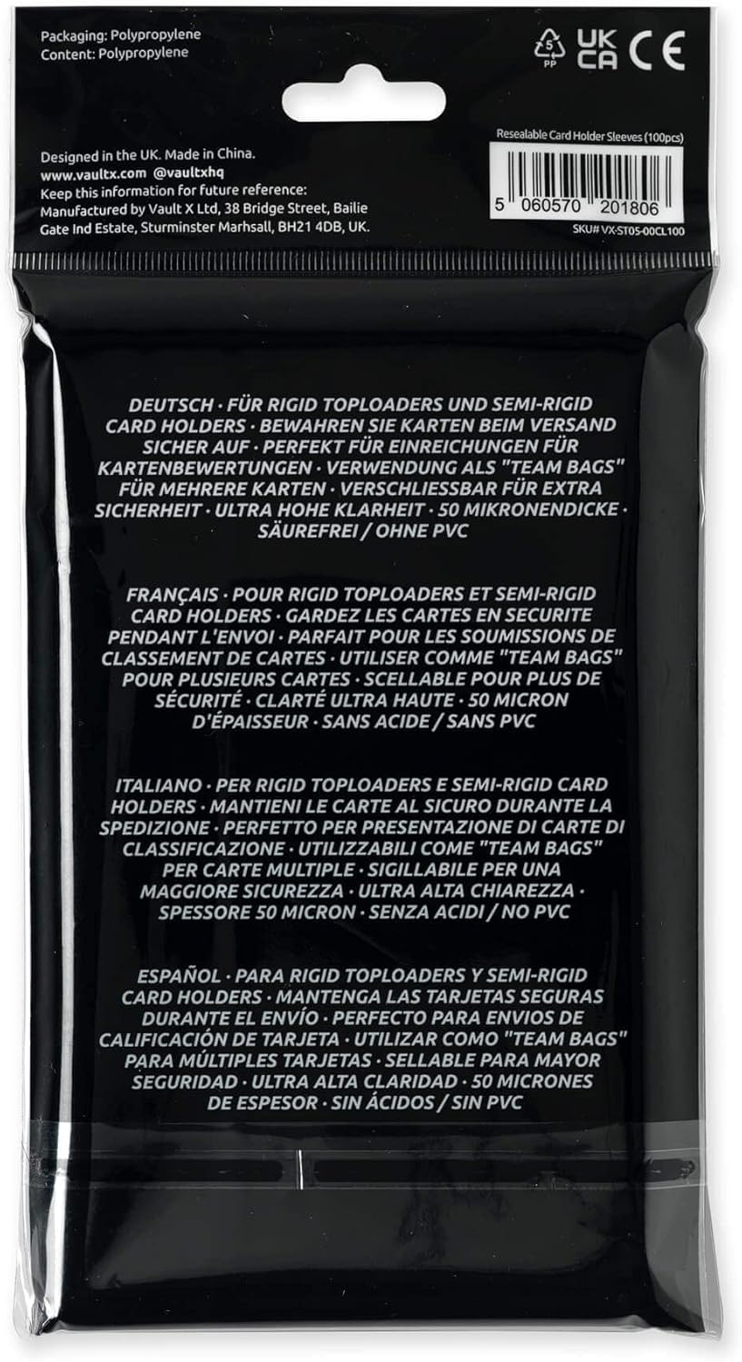 Vault X Card Holder Sleeves - Team Bags for Rigid Toploaders and Semi Rigid Card Holders (100pcs)