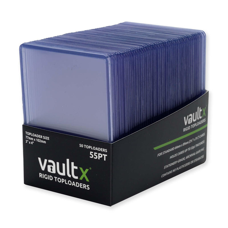 Vault X Premium Extra Thick Seamless Toploaders 55pt - 3" x 4" Rigid Card Holders for Trading Cards & Sports Cards (50 Pack)