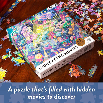 Night at the Movies: Movie Jigsaw Puzzle for Adults (1000 pieces) Filled with 101 Riddles to Solve
