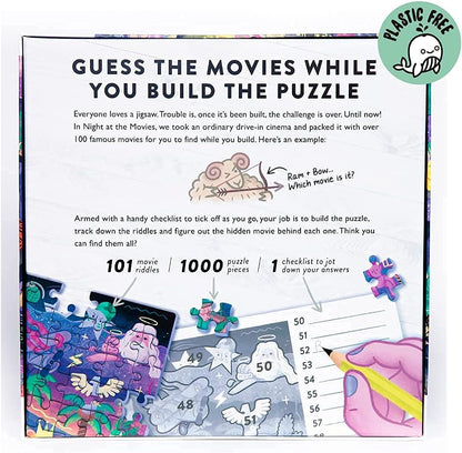 Night at the Movies: Movie Jigsaw Puzzle for Adults (1000 pieces) Filled with 101 Riddles to Solve