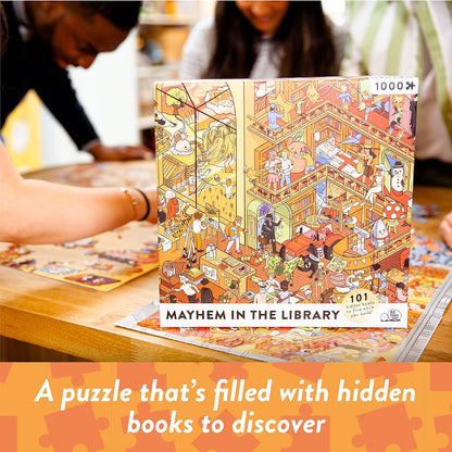 Mayhem in the Library: Jigsaw Puzzle with 101 Hidden Book Titles to Discover, for Book Lovers and Readers