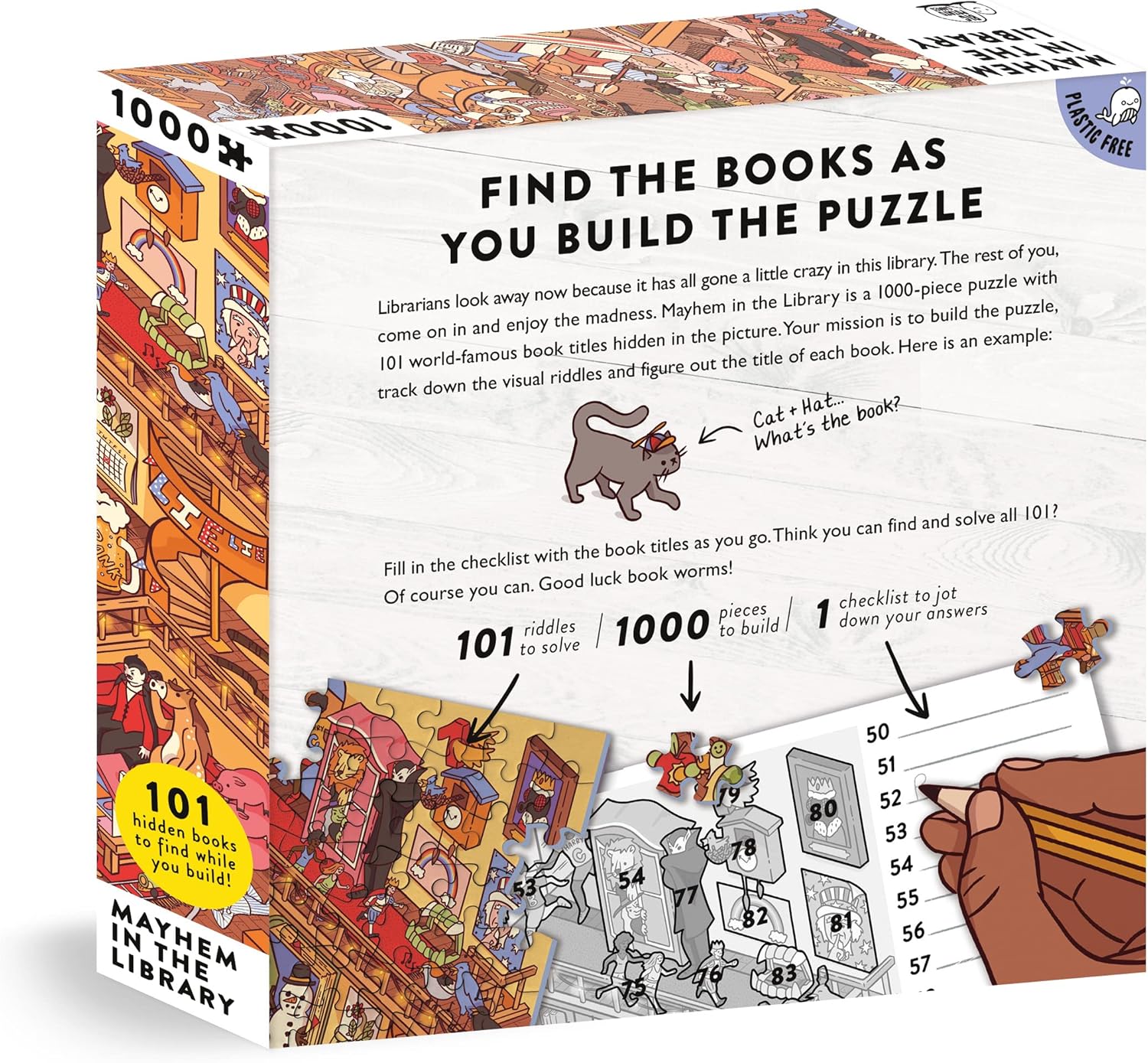 Mayhem in the Library: Jigsaw Puzzle with 101 Hidden Book Titles to Discover, for Book Lovers and Readers