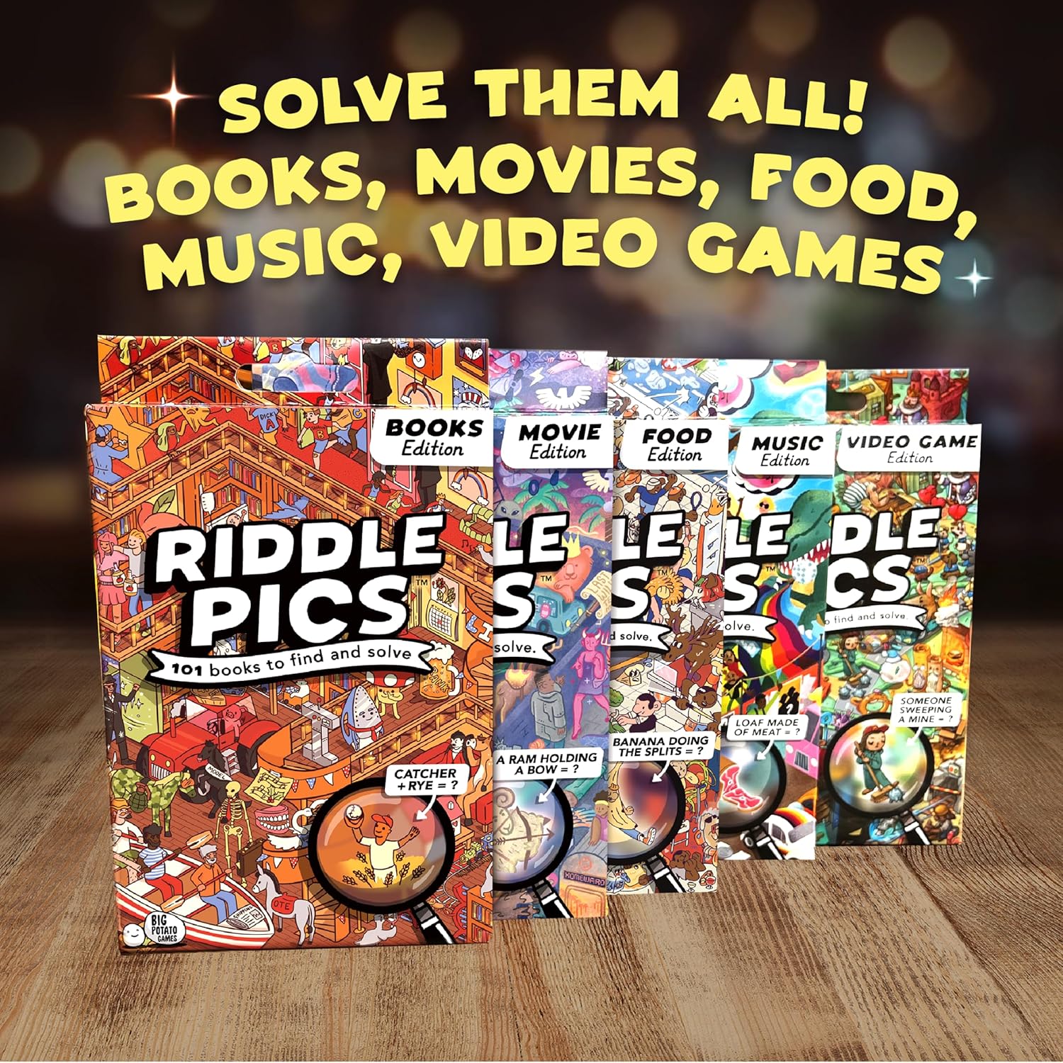 Big Potato Riddle Pics Mayhem in the Library: Book Edition - Travel Trivia Game, Great for Families, Adults and Kids, 101 Riddles to find and solve, Gifts for Book Lovers