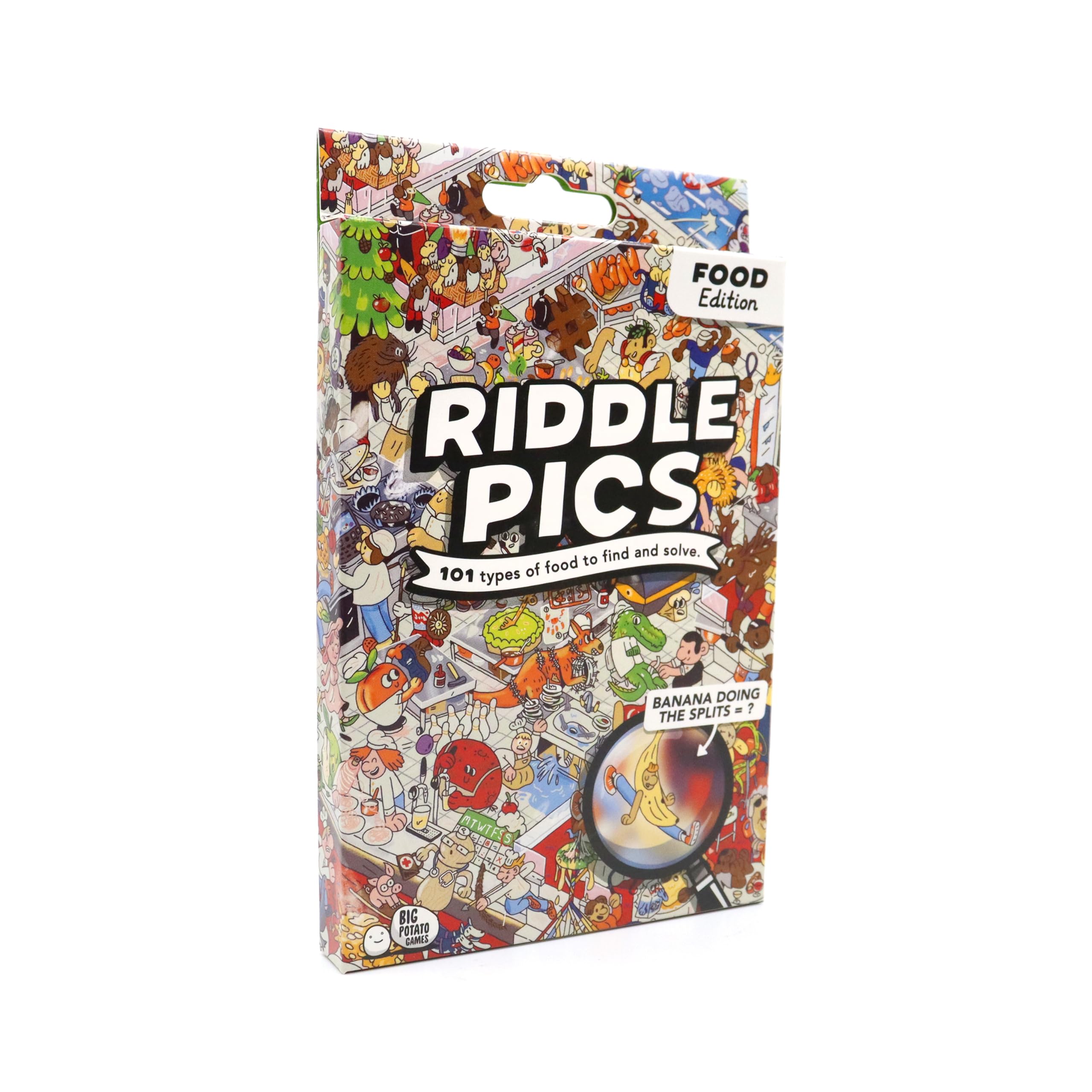 Big Potato Riddle pics Foodcourt Frenzy: Food Edition - Travel Trivia Game, Great for Families, Adults and Kids, 101 Riddles for Foodies to find and solve, Gifts for Foodies