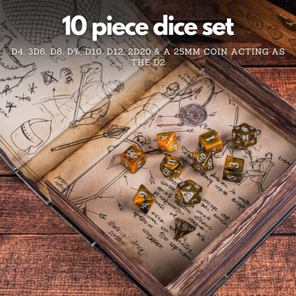 Tome of Combat│Fighter Themed 10 Piece Dice Set & Dice box For Storage And Travel For Dungeons & Dragons, Pathfinder, TTRPG Or Roleplay Game│More Than Your Standard 7 Piece Dice Set