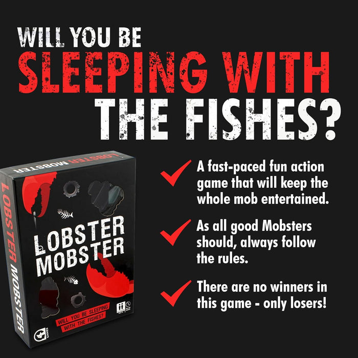Ginger Fox Lobster Mobster Card Game. Hilariously Entertaining Family Party Game Great For Fun Nights In. Complete Cheeky Challenges and Funny Forfeits To Win. 2+ Players, Ages 8+ Years.