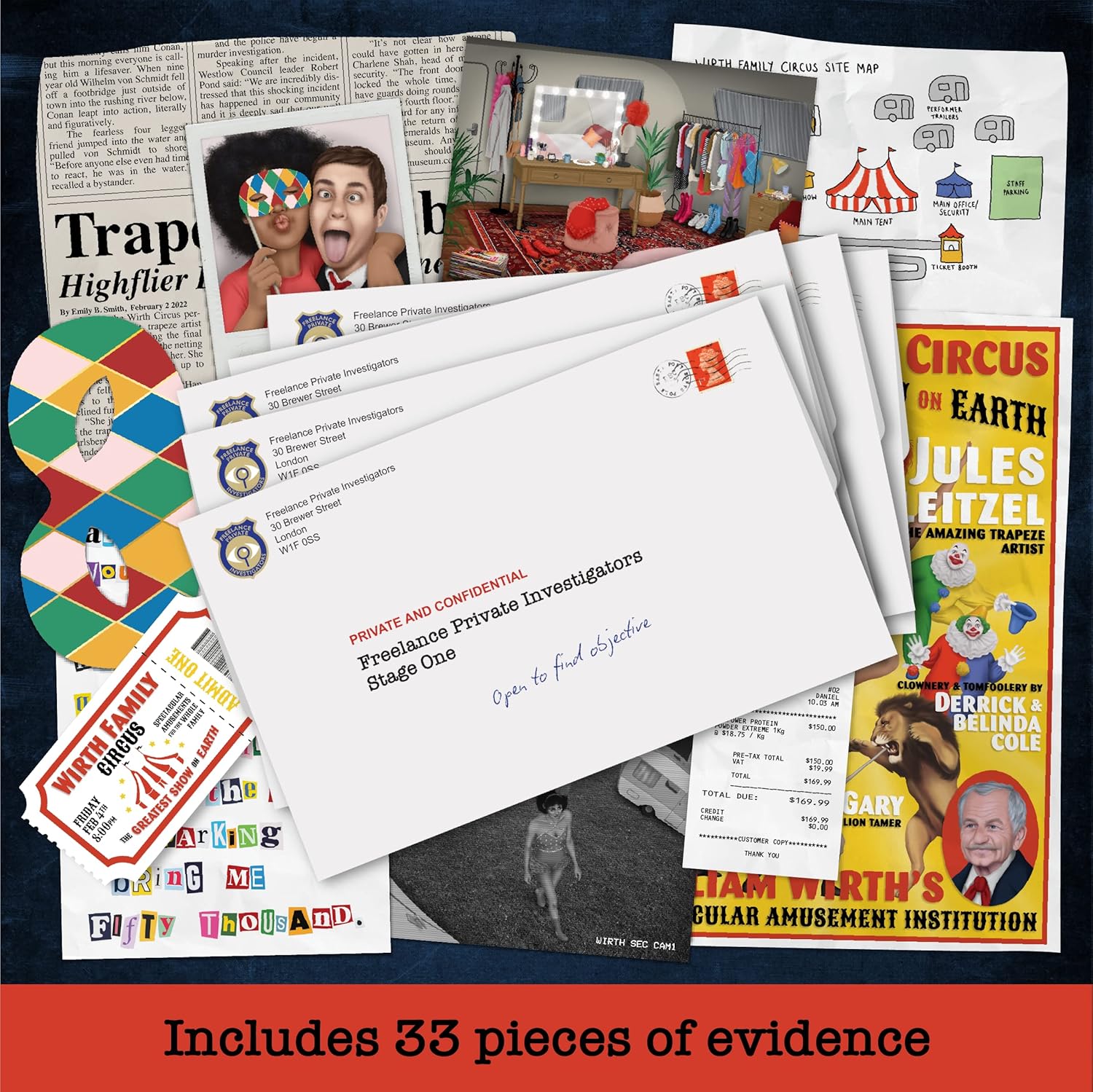 Unsolved Murder Mystery Game - FPI Mystery: Disappearance At Wirth Circus - Unsolved Case Game, Cold Case File, Crime Solving Detective Game for Adults & Teens - Solo, 2 Player, or Group Board Game