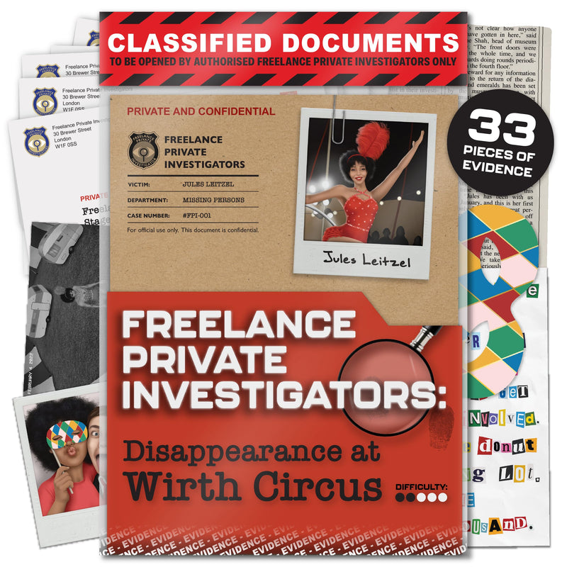 Unsolved Murder Mystery Game - FPI Mystery: Disappearance At Wirth Circus - Unsolved Case Game, Cold Case File, Crime Solving Detective Game for Adults & Teens - Solo, 2 Player, or Group Board Game