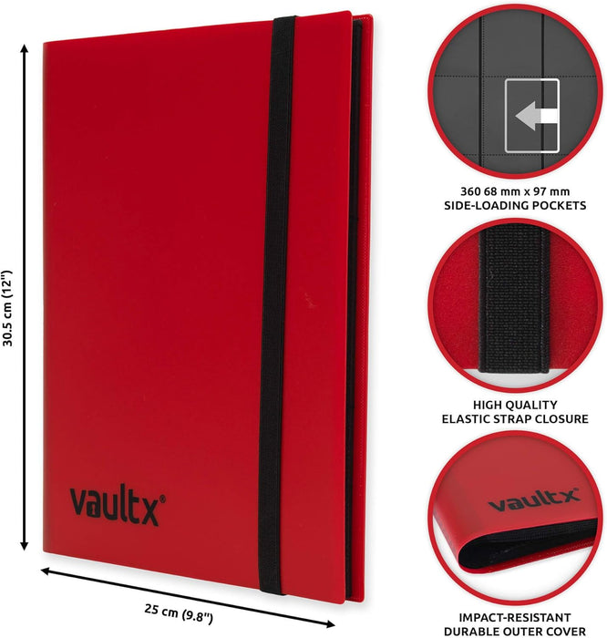 Vault X 9-Pocket Binder with Strap Enclosure for Trading Card Game Organise, Store and Protect in Folder - 360 Side Loading Pocket Binder for TCG, CCG (Red