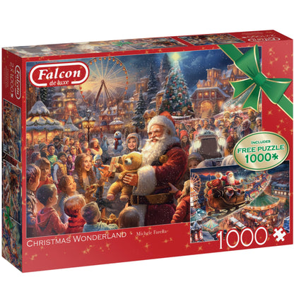 Falcon Christmas Wonderland - 2 x 1000 Piece Jigsaw Puzzle for Adults - Beautifully Illustrated 2 in 1, 1000 Pc Adults Jigsaw Puzzles - Fun Activity for Rainy Days, Birthday Jumbo