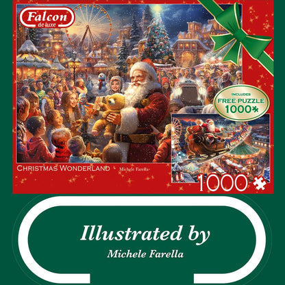 Falcon Christmas Wonderland - 2 x 1000 Piece Jigsaw Puzzle for Adults - Beautifully Illustrated 2 in 1, 1000 Pc Adults Jigsaw Puzzles - Fun Activity for Rainy Days, Birthday Jumbo
