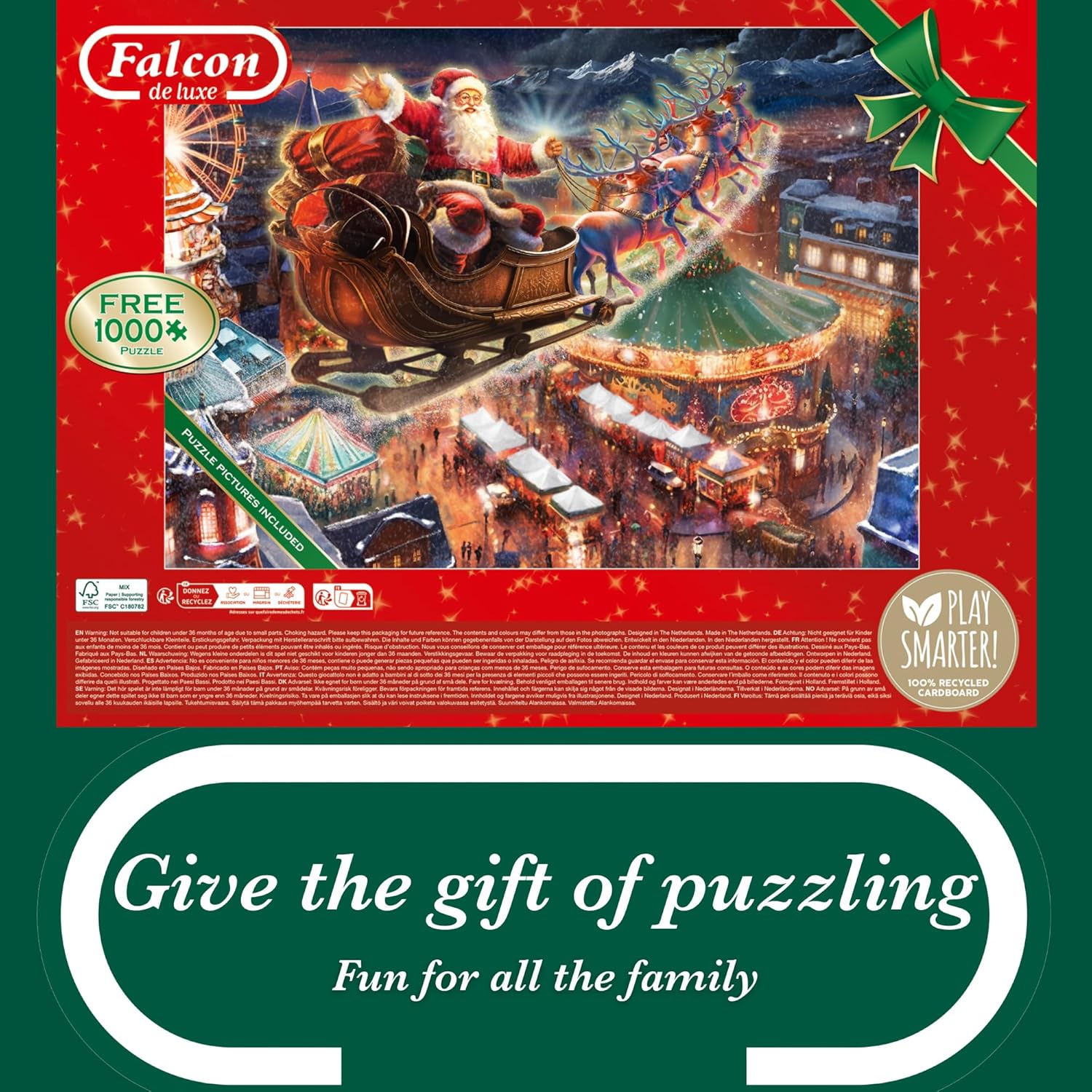 Falcon Christmas Wonderland - 2 x 1000 Piece Jigsaw Puzzle for Adults - Beautifully Illustrated 2 in 1, 1000 Pc Adults Jigsaw Puzzles - Fun Activity for Rainy Days, Birthday Jumbo