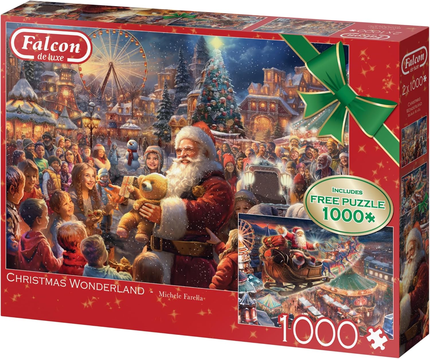 Falcon Christmas Wonderland - 2 x 1000 Piece Jigsaw Puzzle for Adults - Beautifully Illustrated 2 in 1, 1000 Pc Adults Jigsaw Puzzles - Fun Activity for Rainy Days, Birthday Jumbo